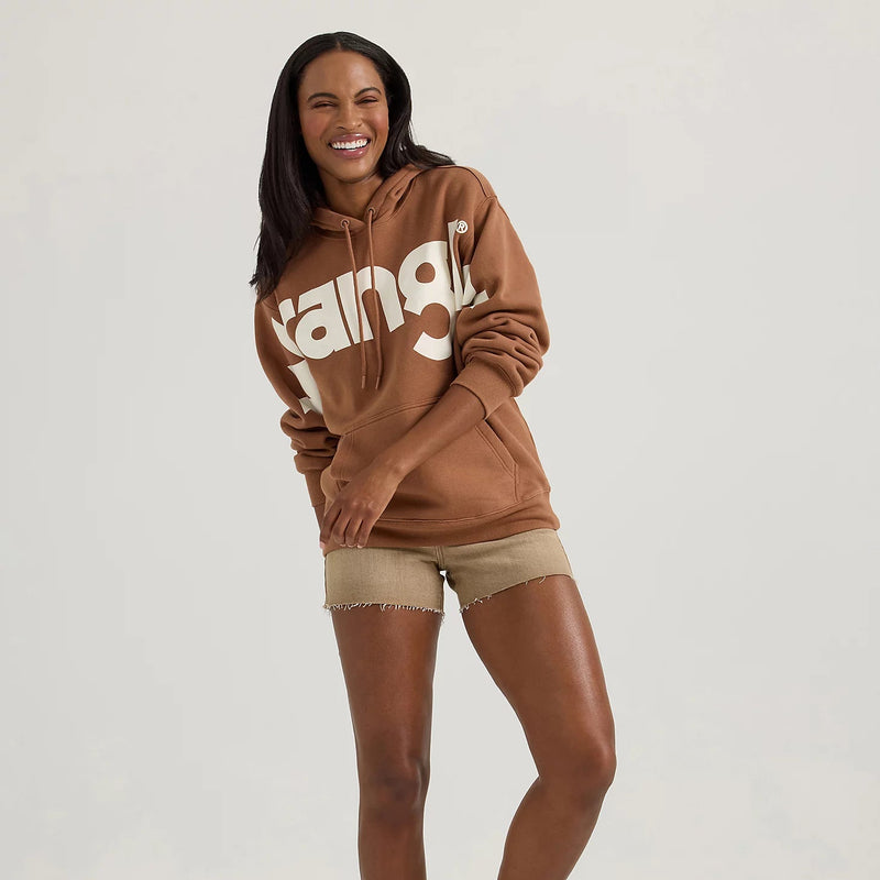 Wrangler Retro Women's Bold Logo Hoodie in Brown Cocoa