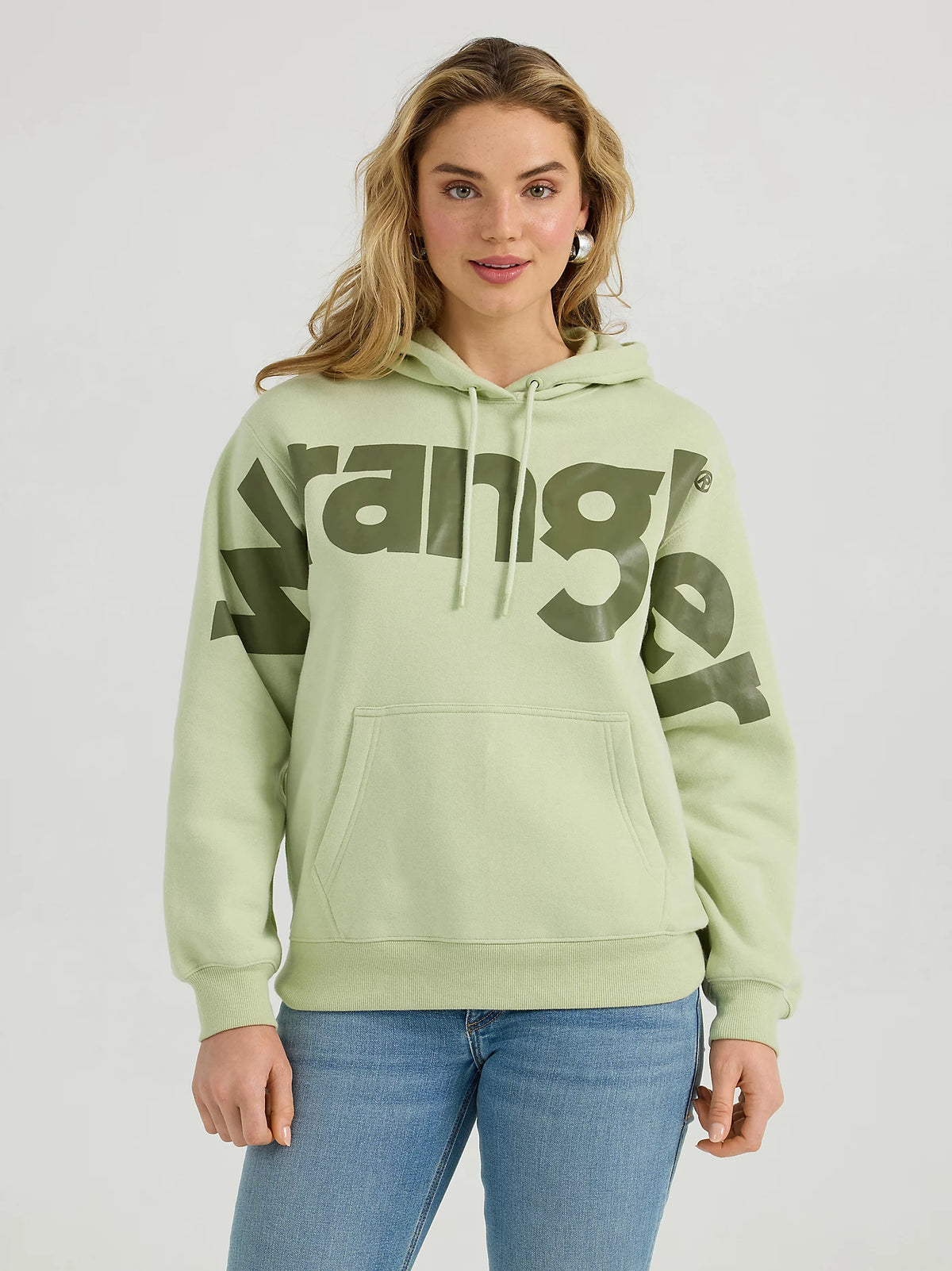 Wrangler Retro Women's Bold Logo Hoodie in Green Tea