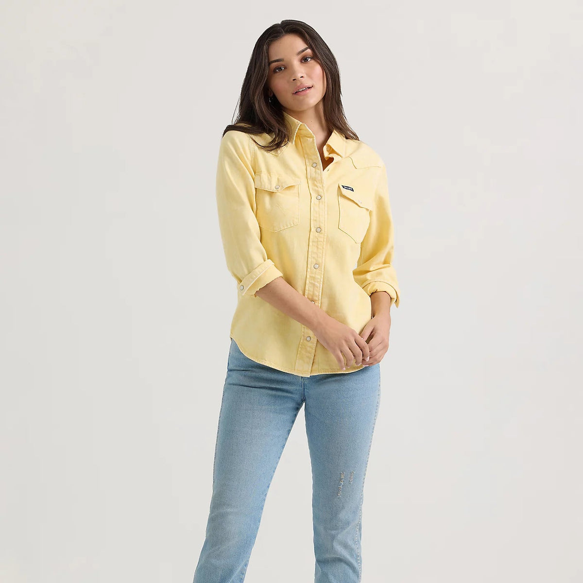 Wrangler Retro Women's L/S Colorwash Denim Western Snap Shirt in Yellow