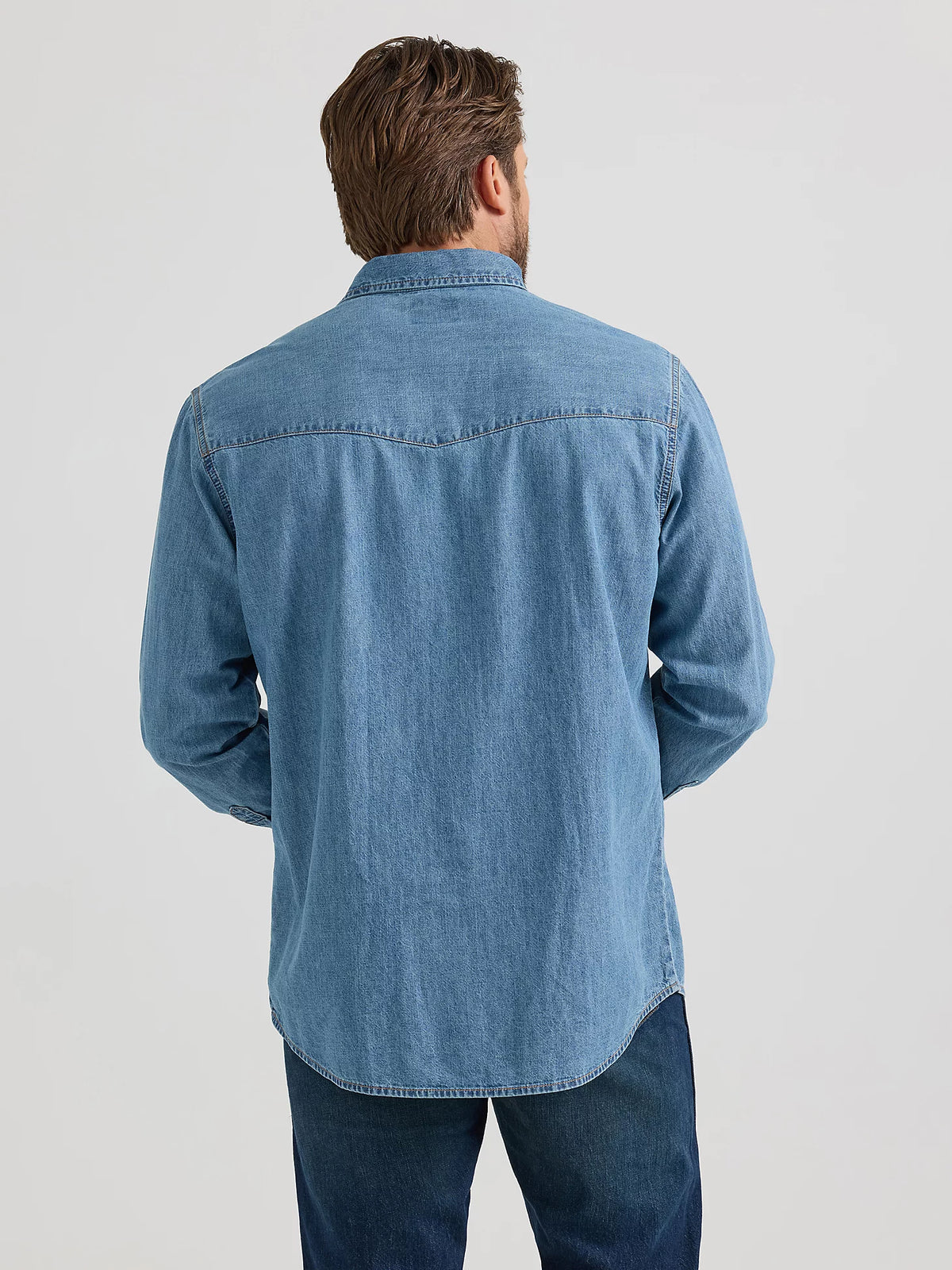 Wrangler Men's L/S Classic Denim Western Snap Shirt in Light Wash (Tall Sizes Available)