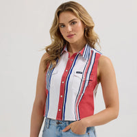 Wrangler Women's Retro Americana Brushpopper Crop Tank in Red, White, and Blue