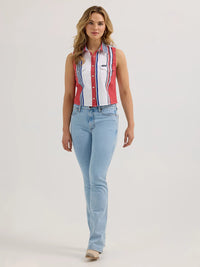 Wrangler Women's Retro Americana Brushpopper Crop Tank in Red, White, and Blue