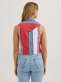 Wrangler Women's Retro Americana Brushpopper Crop Tank in Red, White, and Blue