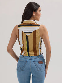 Wrangler Women's Retro Western Brushpopper Crop Tank in Tan and White