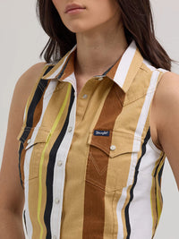 Wrangler Women's Retro Western Brushpopper Crop Tank in Tan and White