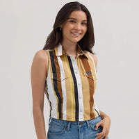 Wrangler Women's Retro Western Brushpopper Crop Tank in Tan and White