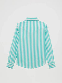 Wrangler Girl's L/S Striped Western Snap Shirt in Turquoise