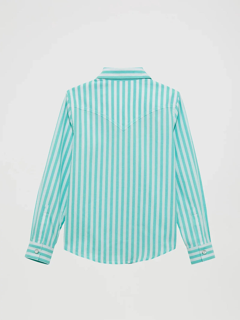 Wrangler Girl's L/S Striped Western Snap Shirt in Turquoise