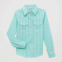 Wrangler Girl's L/S Striped Western Snap Shirt in Turquoise