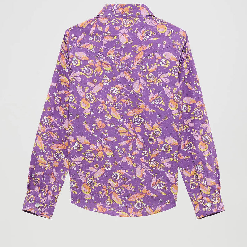 Wrangler Girl's L/S Cacti Floral Western Snap Shirt in Purple