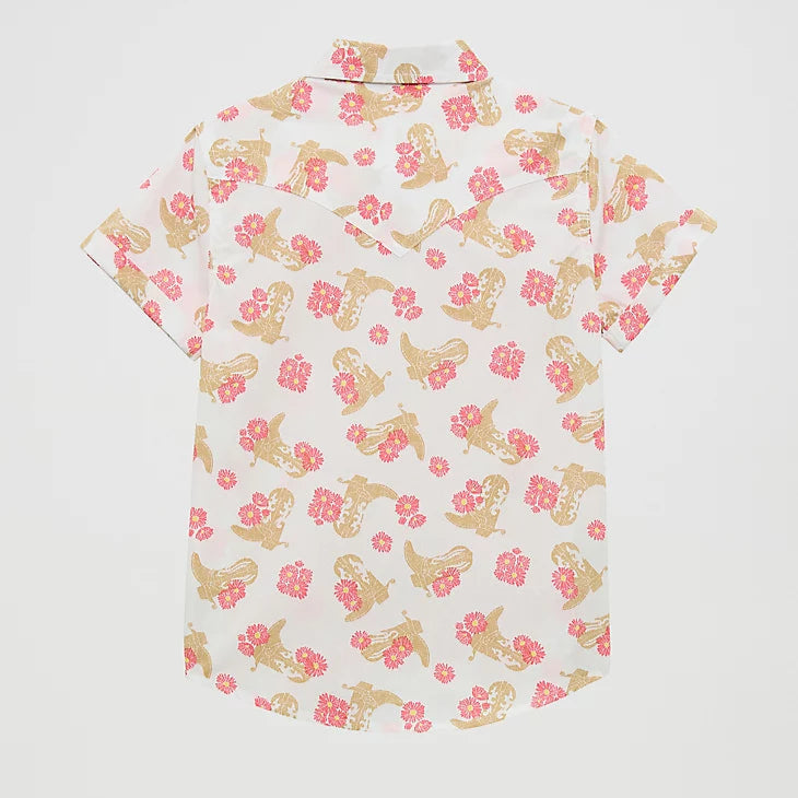 Wrangler Girl's S/S Floral Western Snap Shirt in Floral Boots