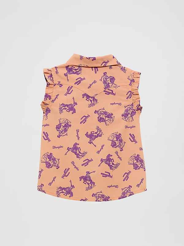Wrangler Baby & Toddler Girl's Sleeveless Ruffle Western Shirt in Orange