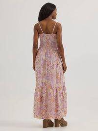 Wrangler Retro Women's Smocked Bodice Maxi Dress in Pastel Paisley