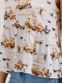 Wrangler Retro Women's V-Neck Peplum Tank in Desert Print