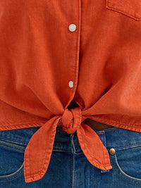 Wrangler Retro Women's Sleeveless Tie Front Camp Shirt in Burnt Orange