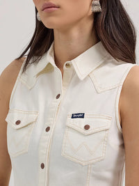 Wrangler Retro Women's Sleeveless Western Snap Shift Dress in White