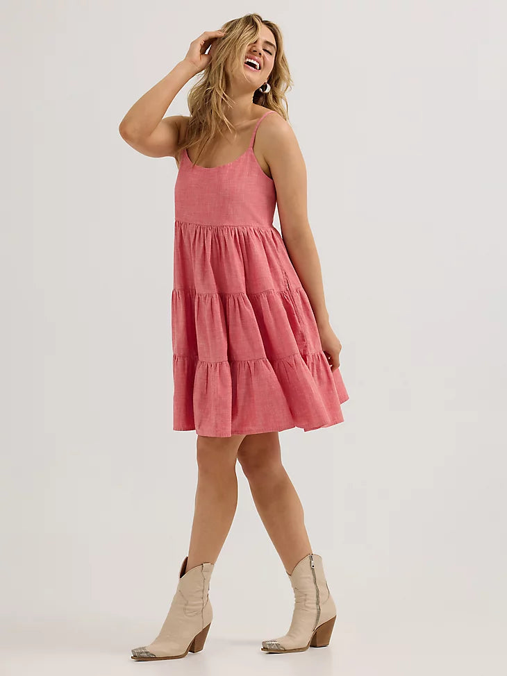 Wrangler Retro Women's Strappy Tiered Dress in Red