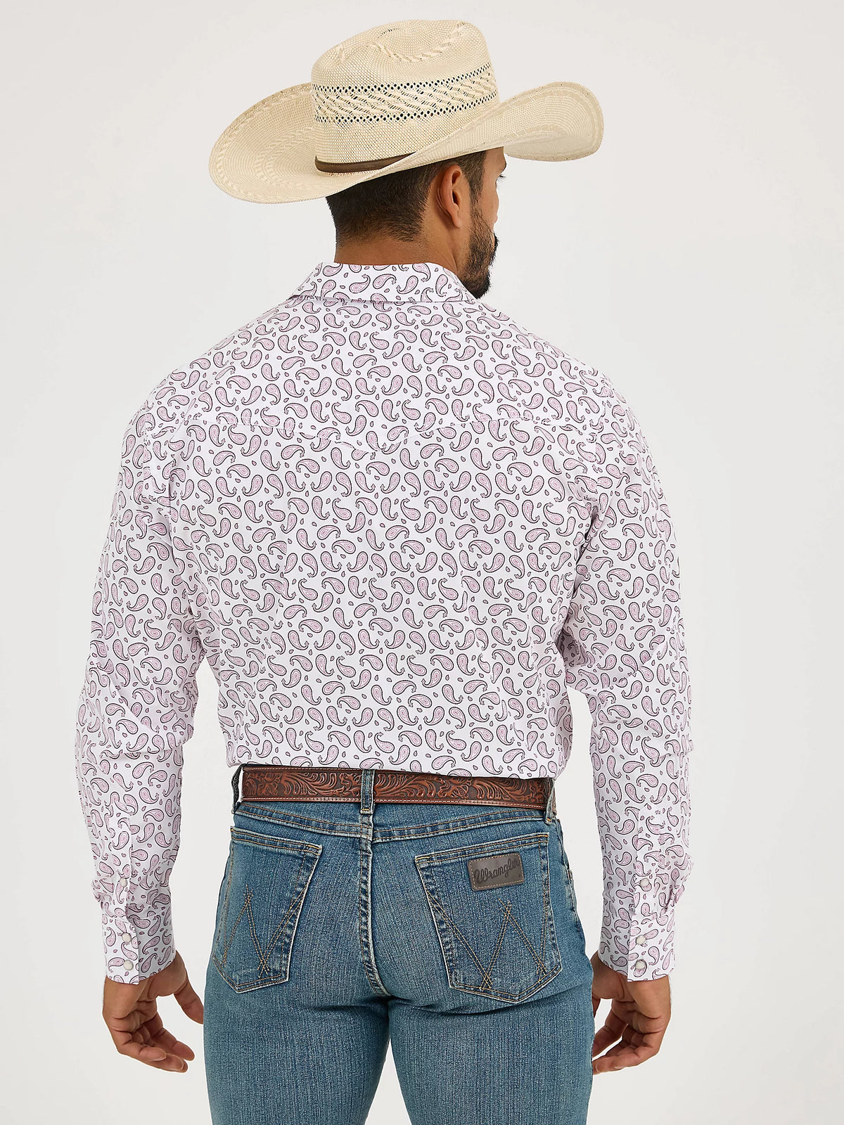 Wrangler Men's L/S 20X Competition Western Snap Shirt in Pink Sangria Paisley (Available in Tall Sizes)