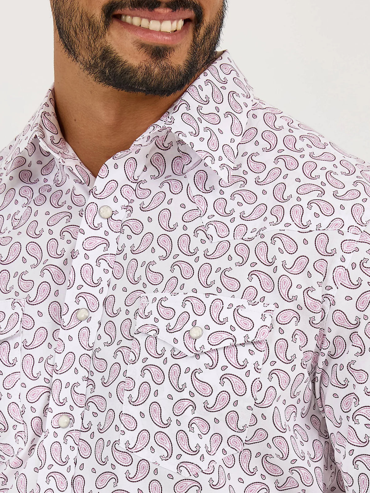Wrangler Men's L/S 20X Competition Western Snap Shirt in Pink Sangria Paisley (Available in Tall Sizes)