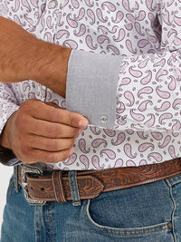 Wrangler Men's L/S 20X Competition Western Snap Shirt in Pink Sangria Paisley (Available in Tall Sizes)