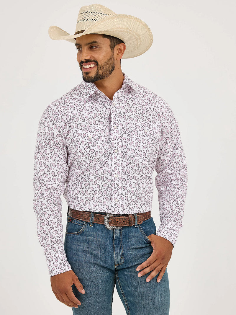 Wrangler Men's L/S 20X Competition Western Snap Shirt in Pink Sangria Paisley (Available in Tall Sizes)