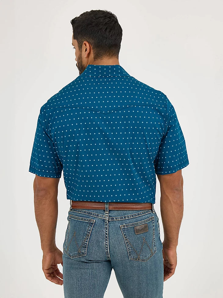 Wrangler Men's 20X Competition S/S Western Snap Shirt in Turquoise Cross