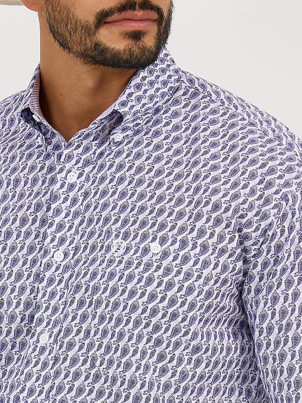 Wrangler Men's L/S George Strait Button Down Shirt in Amethyst Fin (Available in Tall Sizes)