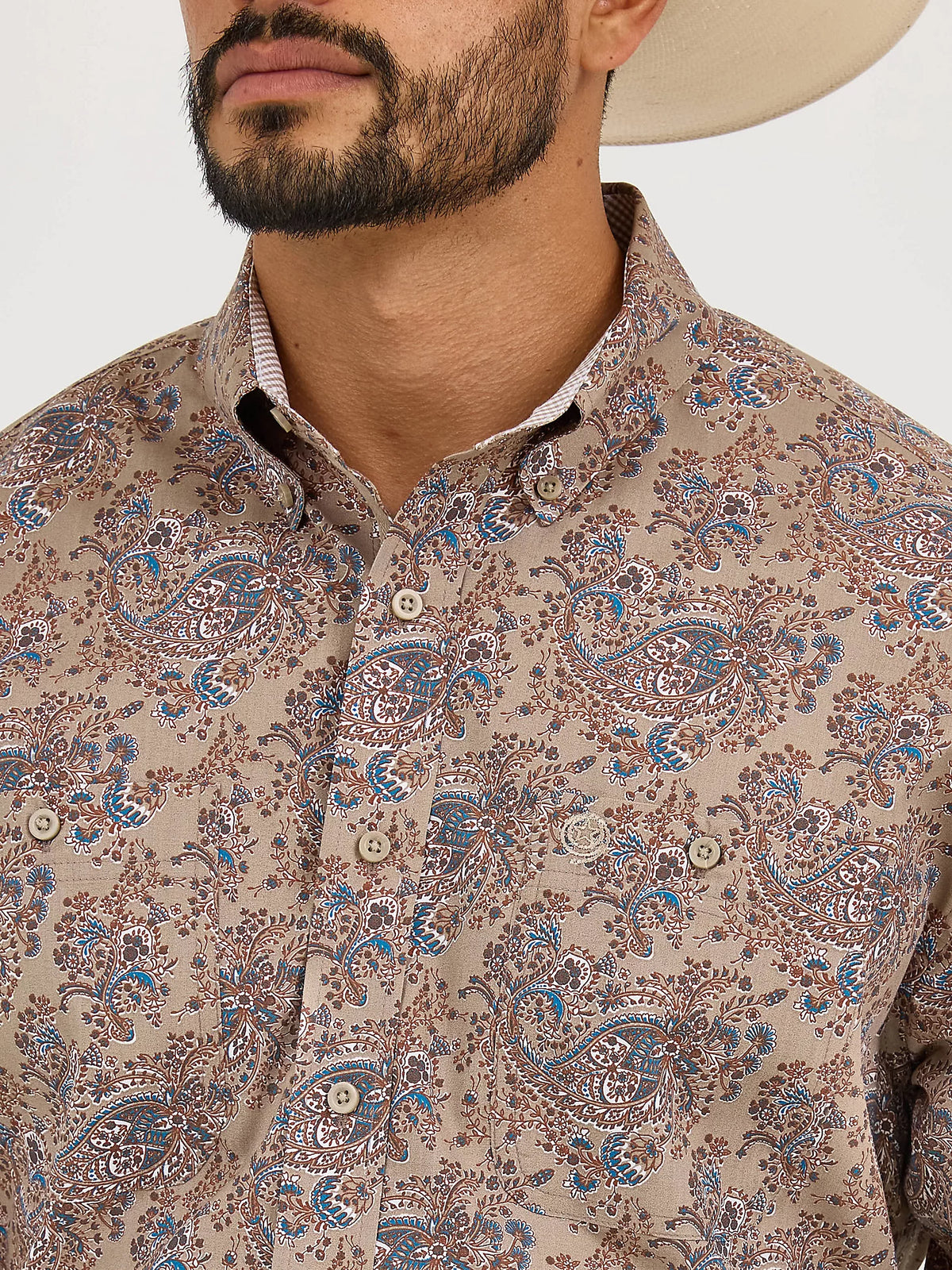 Wrangler Men's L/S George Strait Paisley Button Down Shirt in Bold Brown