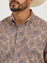 Wrangler Men's L/S George Strait Paisley Button Down Shirt in Bold Brown