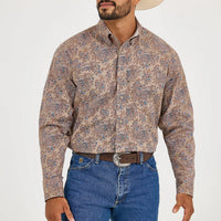 Wrangler Men's L/S George Strait Paisley Button Down Shirt in Bold Brown