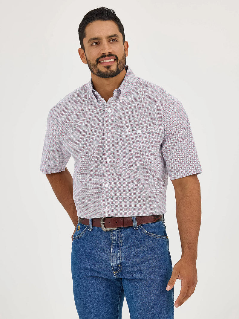 Wrangler Men's S/S George Strait Geometric Button Down Shirt in Diam Blue Red