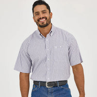 Wrangler Men's S/S George Strait Checkered Button Down Shirt in Violet Check