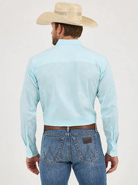 Wrangler Men's L/S Cody Johnson Button Down Shirt in Aqua Burst (Available in Tall Sizes)