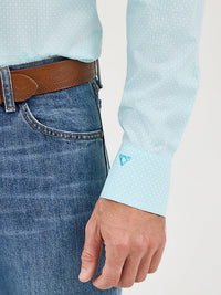 Wrangler Men's L/S Cody Johnson Button Down Shirt in Aqua Burst (Available in Tall Sizes)