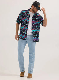 Wrangler Men's S/S Coconut Cowboy Snap Front Camp Shirt in Black Armadillo