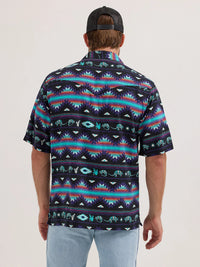 Wrangler Men's S/S Coconut Cowboy Snap Front Camp Shirt in Black Armadillo