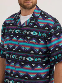 Wrangler Men's S/S Coconut Cowboy Snap Front Camp Shirt in Black Armadillo