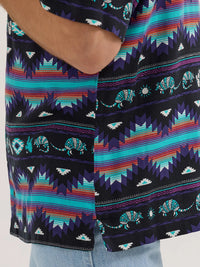 Wrangler Men's S/S Coconut Cowboy Snap Front Camp Shirt in Black Armadillo