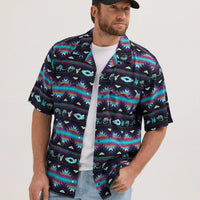 Wrangler Men's S/S Coconut Cowboy Snap Front Camp Shirt in Black Armadillo
