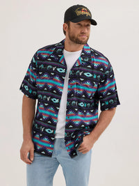 Wrangler Men's S/S Coconut Cowboy Snap Front Camp Shirt in Black Armadillo