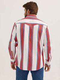Wrangler Men's L/S Vintage Inspired Brushpopper Western Snap Work Shirt in Cherry Stripe