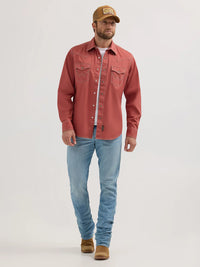 Wrangler Retro Men's L/S Premium Solid Western Snap Shirt in Sunset Orange (Available in Tall Sizes)