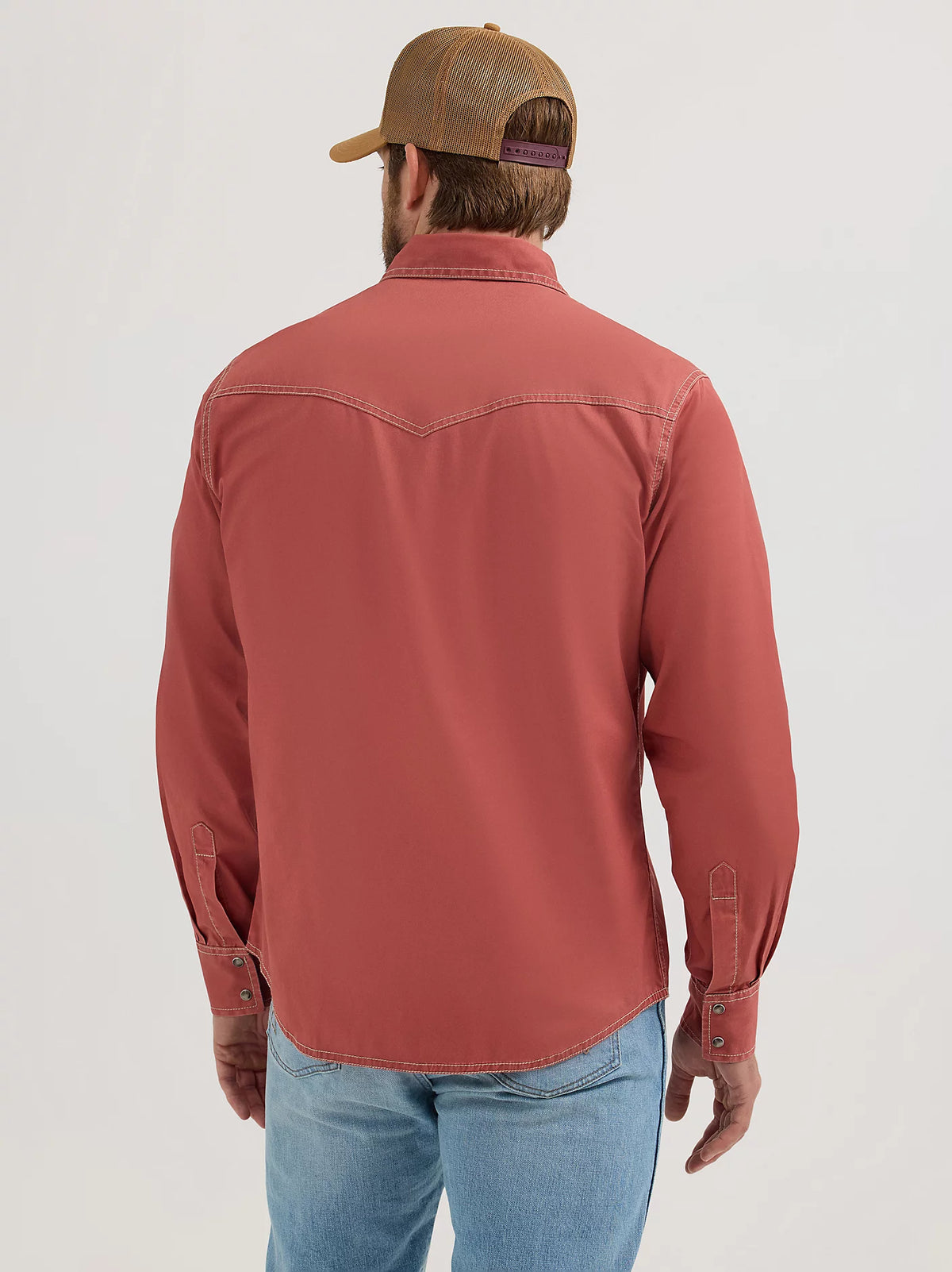 Wrangler Retro Men's L/S Premium Solid Western Snap Shirt in Sunset Orange (Available in Tall Sizes)