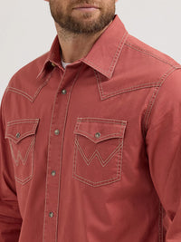 Wrangler Retro Men's L/S Premium Solid Western Snap Shirt in Sunset Orange (Available in Tall Sizes)