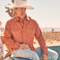 Wrangler Retro Men's L/S Premium Solid Western Snap Shirt in Sunset Orange (Available in Tall Sizes)