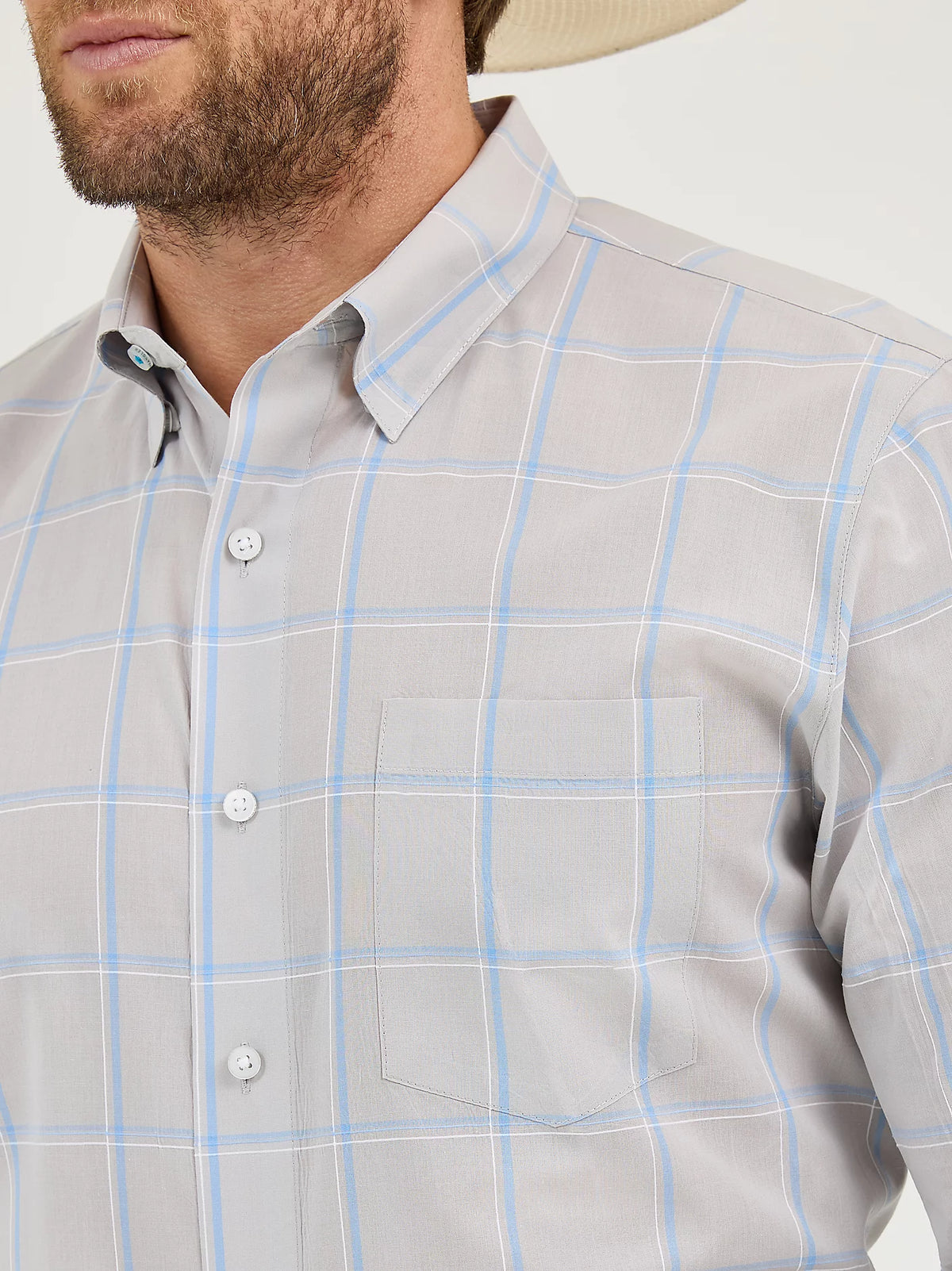 Wrangler Men's L/S Cody Johnson Checkered Plaid Button Down Shirt in Gray