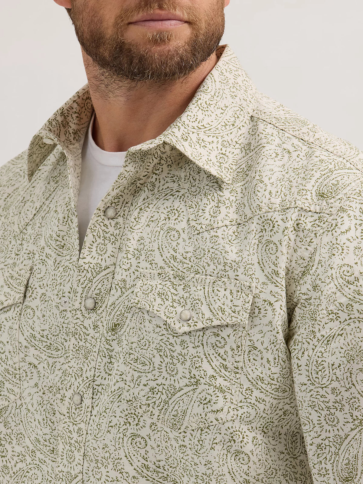 Wrangler Retro Men's L/S Premium Paisley Western Snap Shirt in Olive (Available in Tall Sizes)