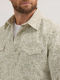 Wrangler Retro Men's L/S Premium Paisley Western Snap Shirt in Olive (Available in Tall Sizes)
