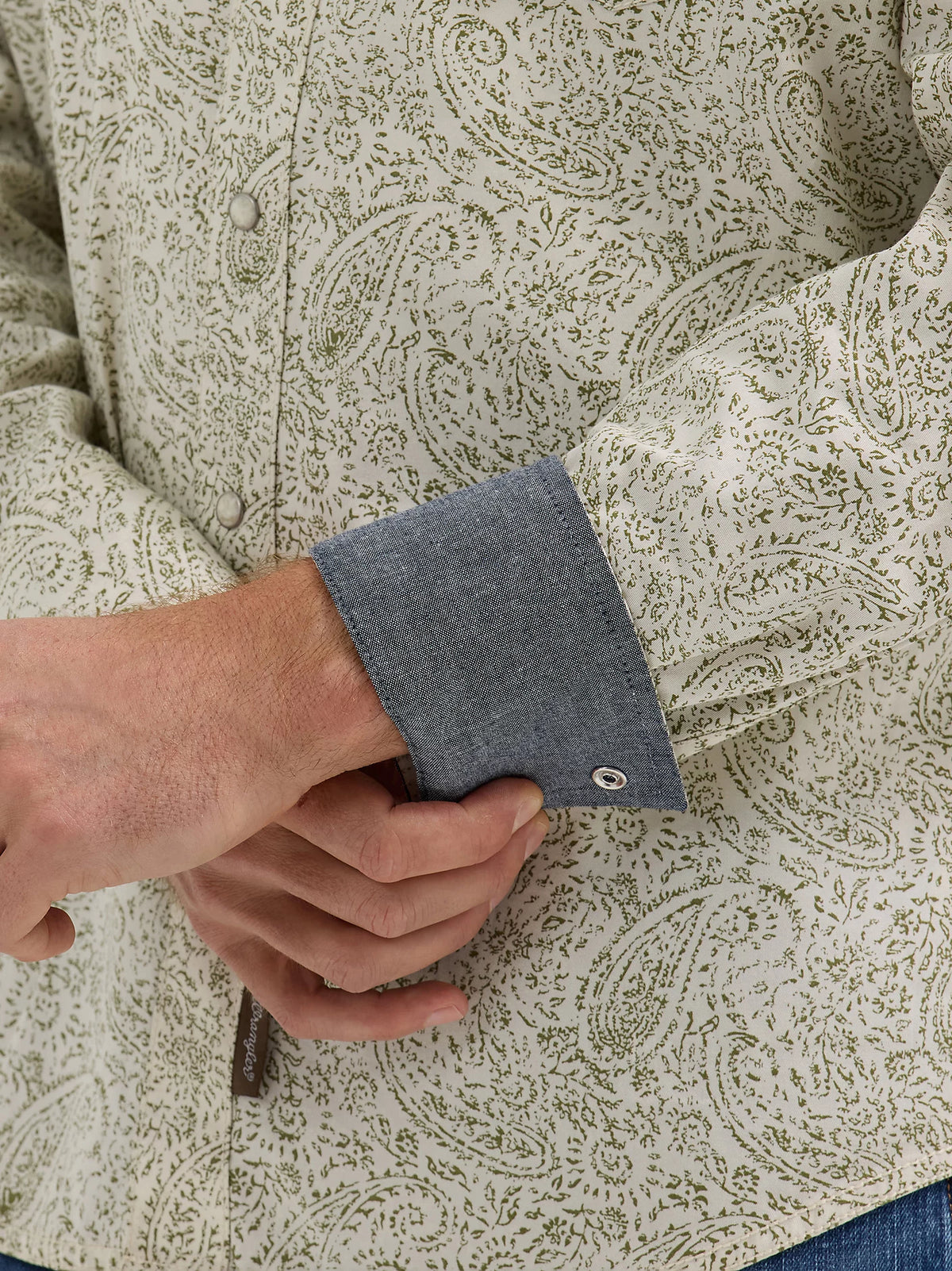 Wrangler Retro Men's L/S Premium Paisley Western Snap Shirt in Olive (Available in Tall Sizes)