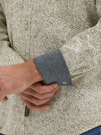 Wrangler Retro Men's L/S Premium Paisley Western Snap Shirt in Olive (Available in Tall Sizes)